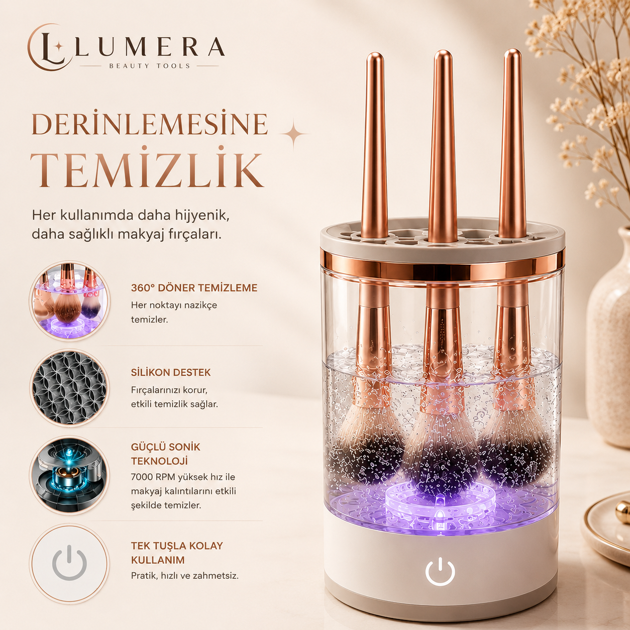 Işıltı Otomatik Makyaj Fırçası Temizleme Cihazı